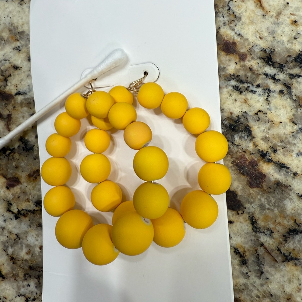 Vibrant Yellow Beaded Hoop Earrings
